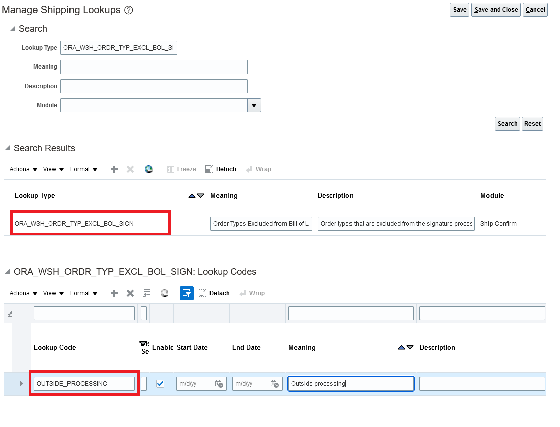Exclude Outside Processing Shipments from the Bill of Lading Signature Process