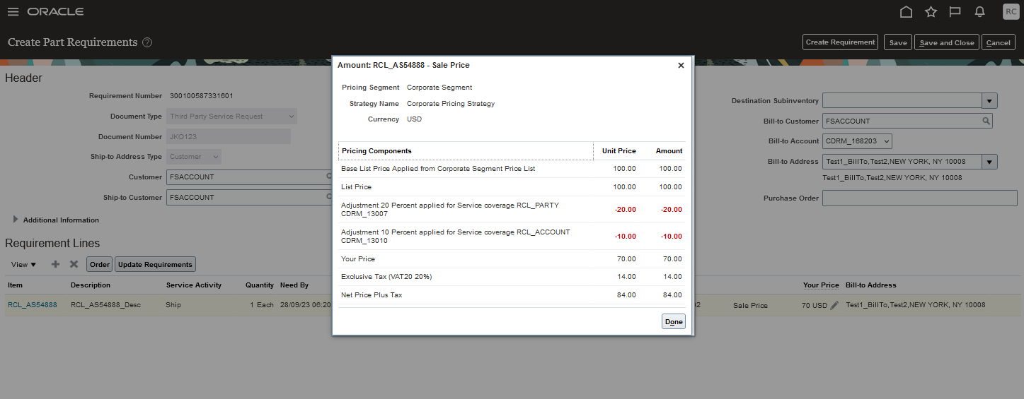 Part Charges with Sales Taxes