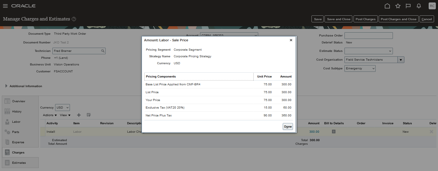 Field Service Charges with Sales Taxes