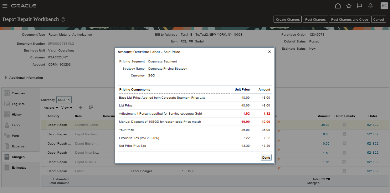 Depot Repair Charges with Sales Taxes