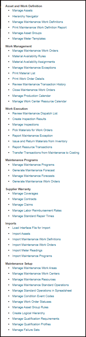 Tasks Menu