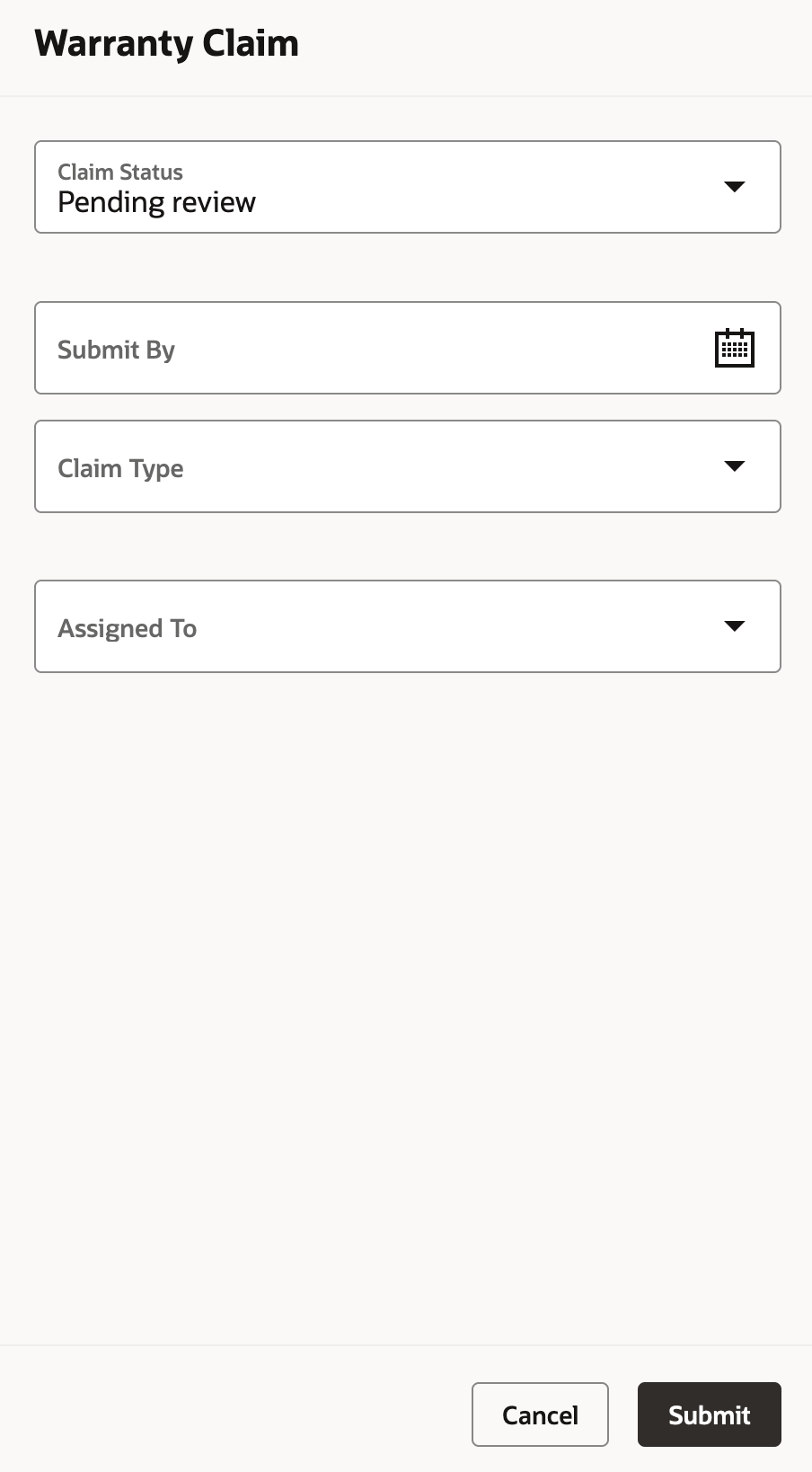Figure 2: Quick Edit Warranty Claims