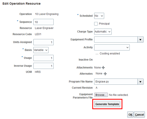 Generation of Equipment Parameters File