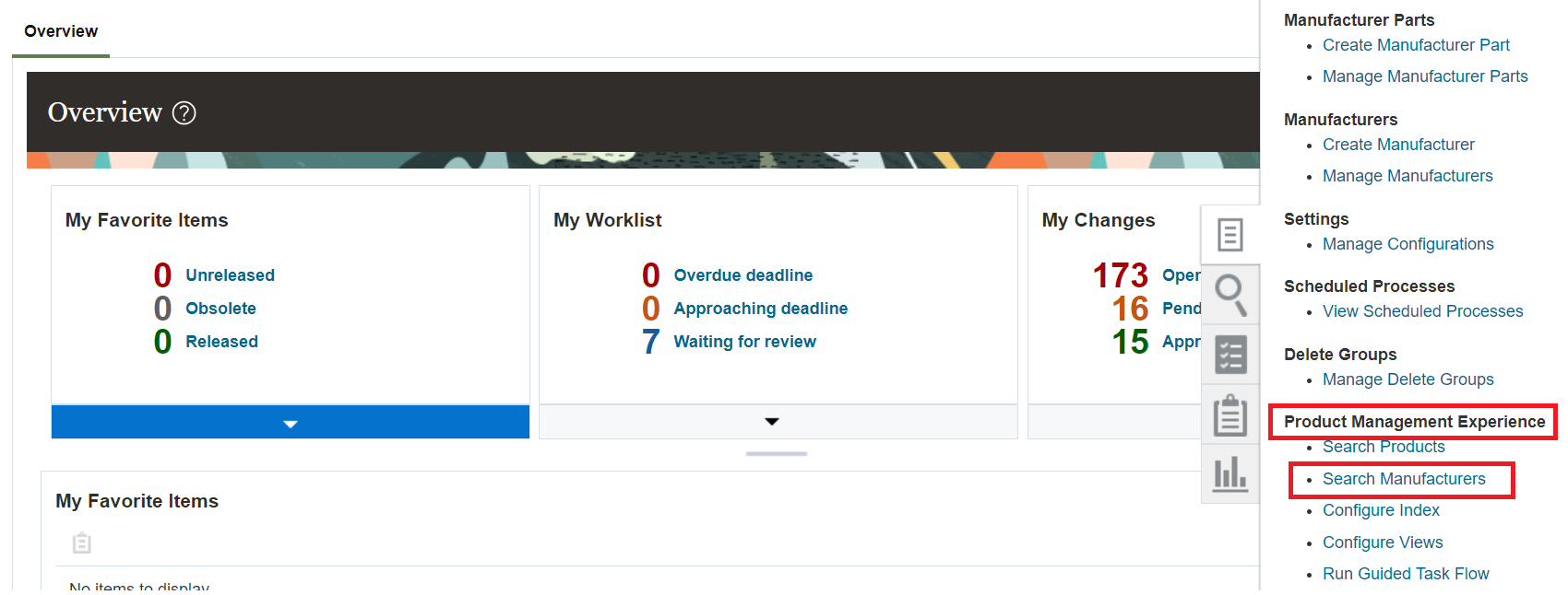 Search Manufacturers Task in Tasks Panel