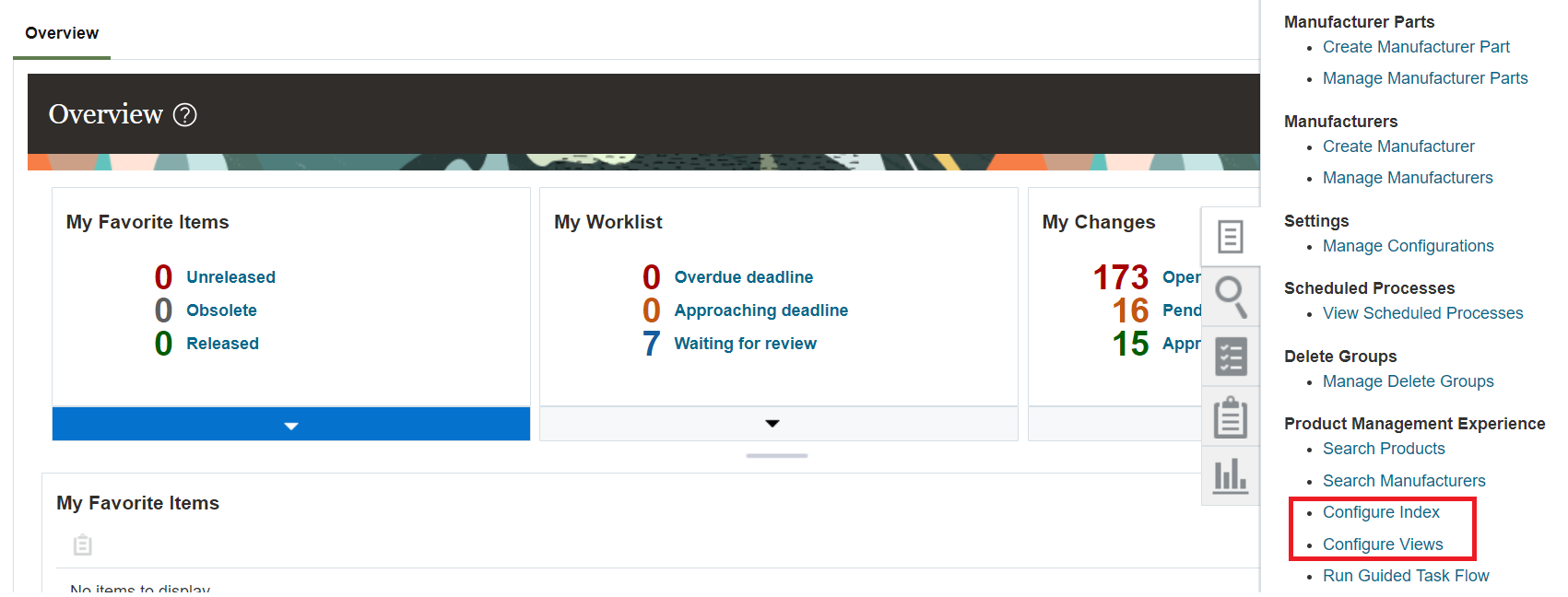 Configure Index and Views in Task Panel