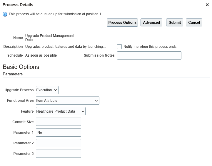 Upgrade Product Management Data Scheduled Process