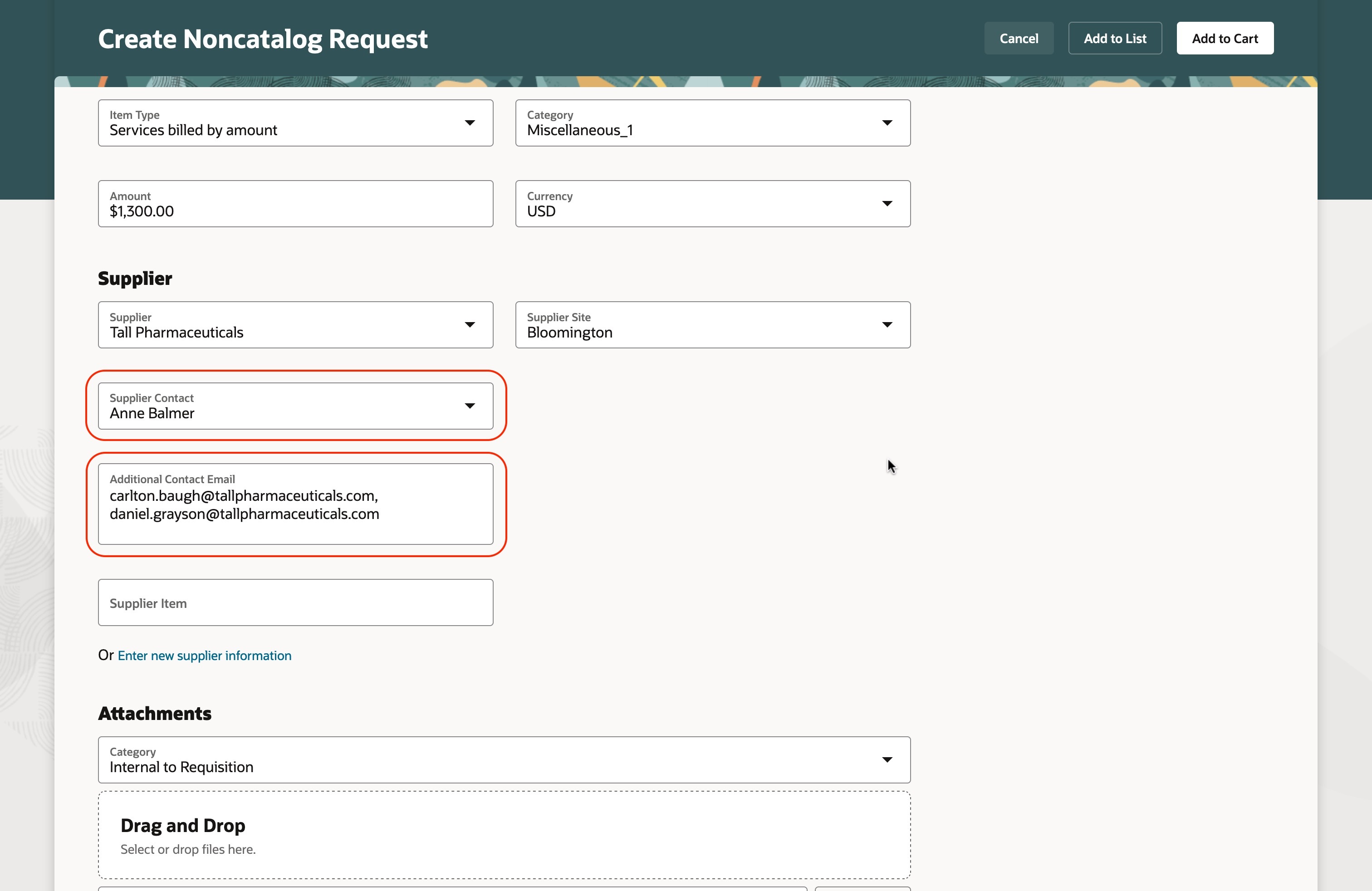 Assign Additional Supplier Contacts While Creating Requisitions Using Smart Forms and Noncatalog Requests