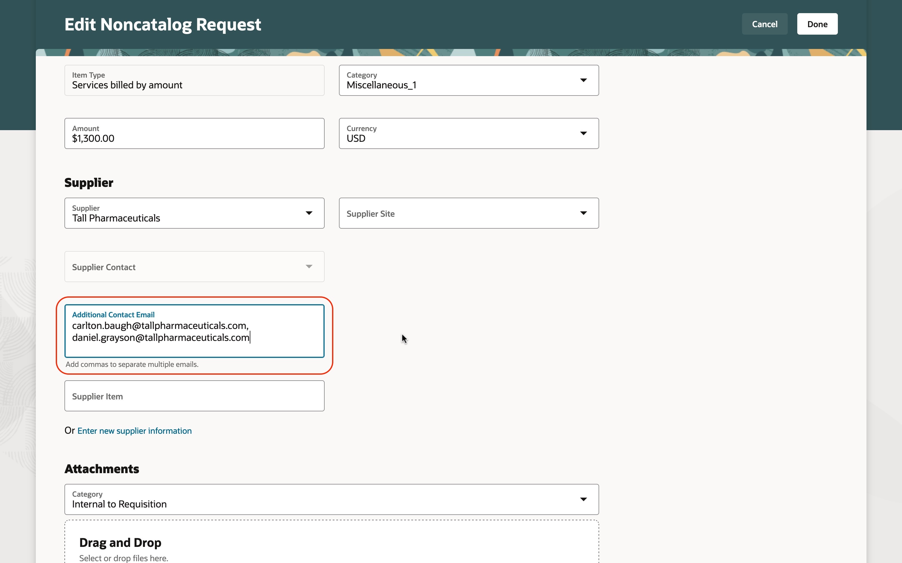 Review and Modify Additional Supplier Contacts While Reviewing Your Request from the Cart