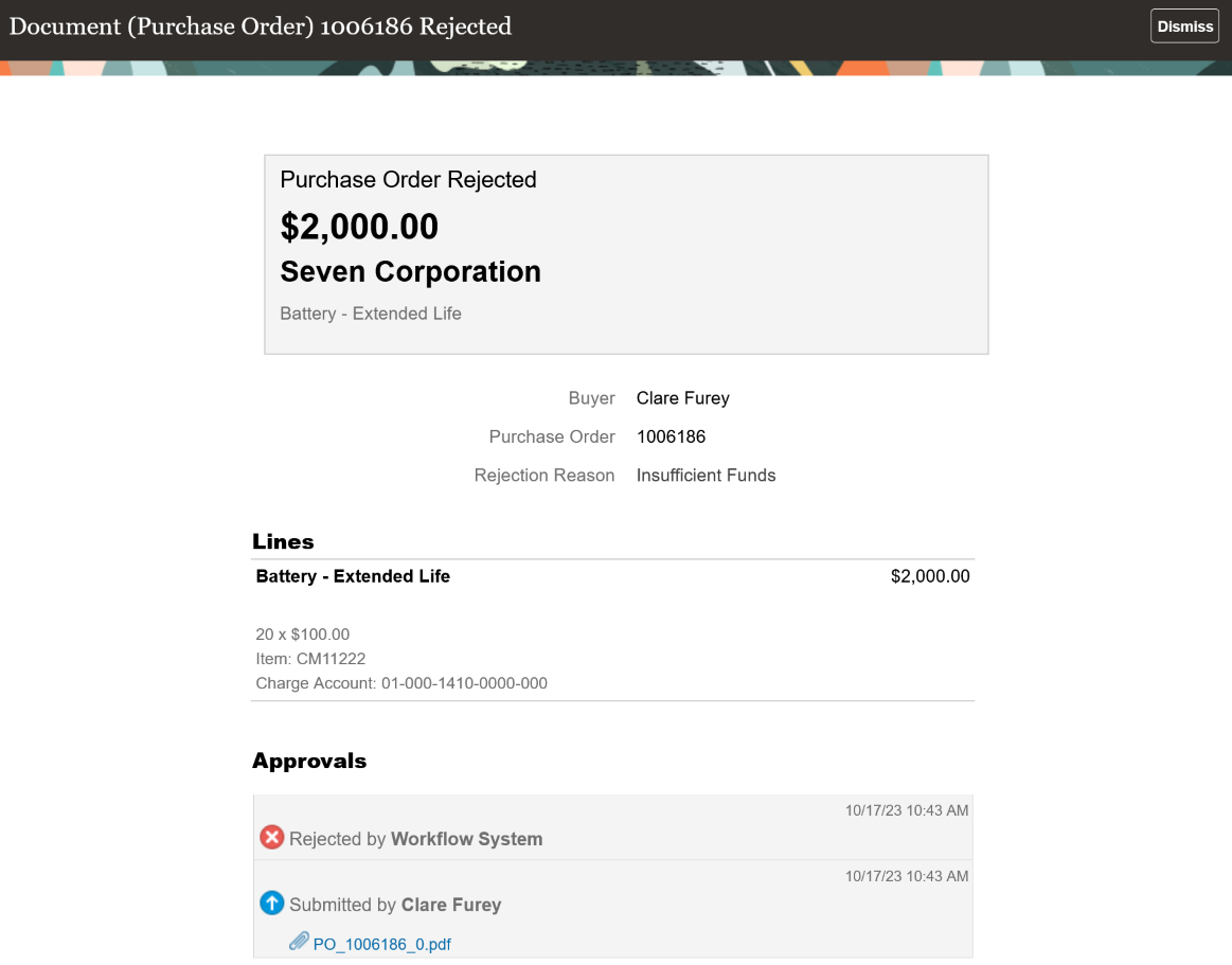 Purchase Order Rejected FYI Notification Using a Oracle Analytics Publisher Template