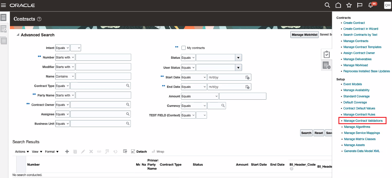 New Manage Contract Validations task