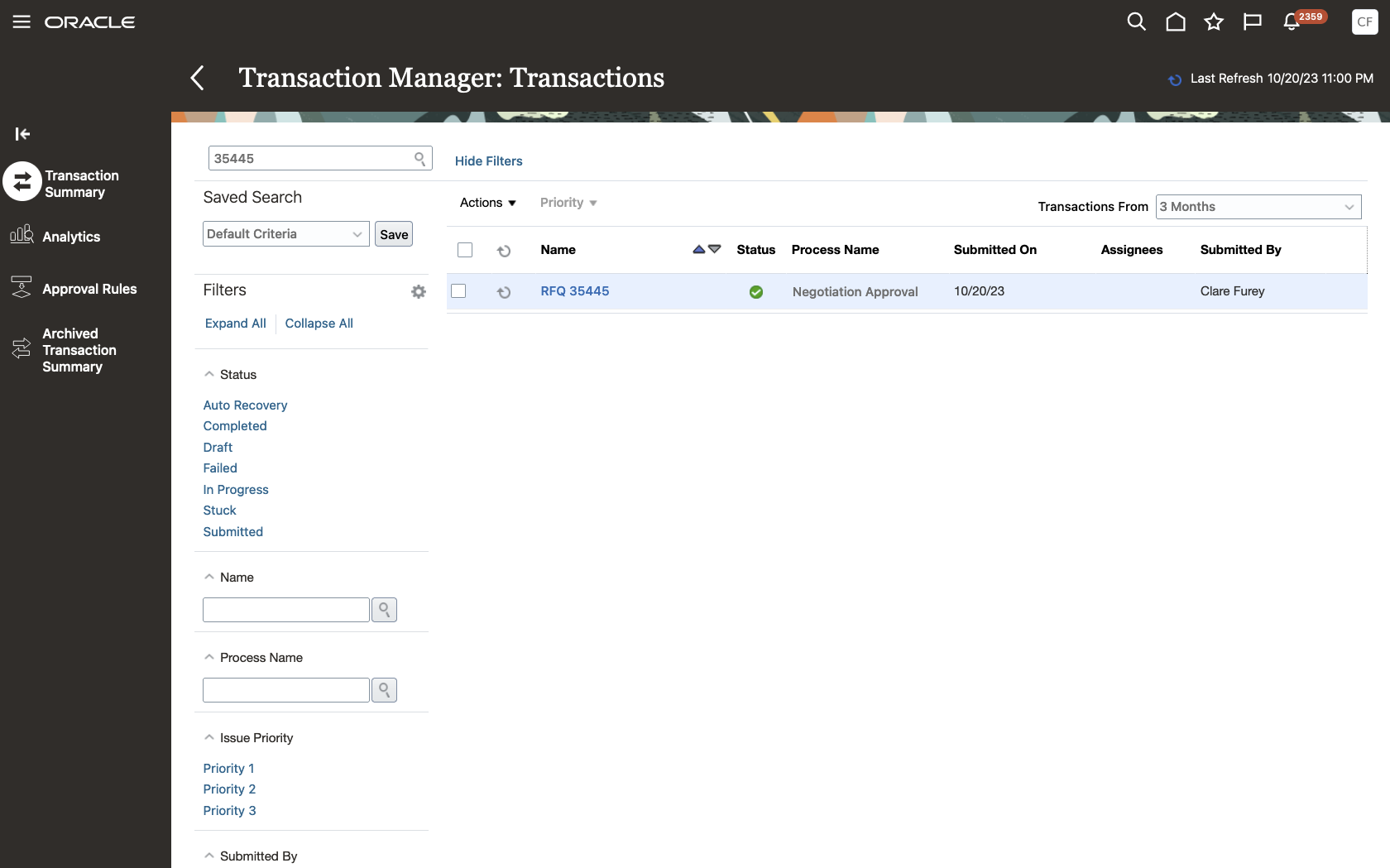 Approve recovered transaction