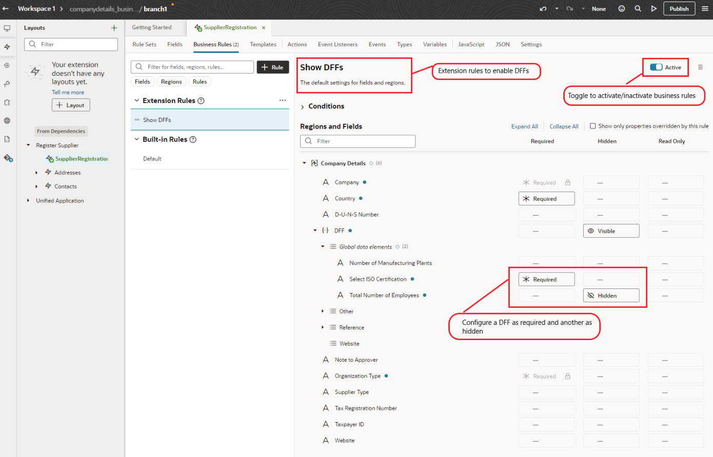 Extension Business Rules Set to Enable Descriptive Flexfields