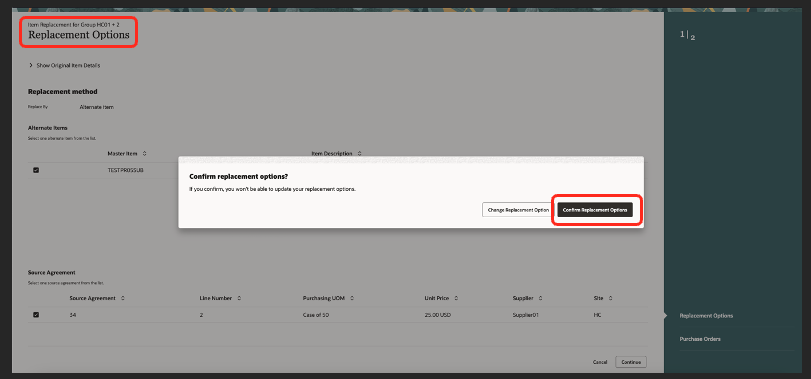 Confirm Replacement Options
