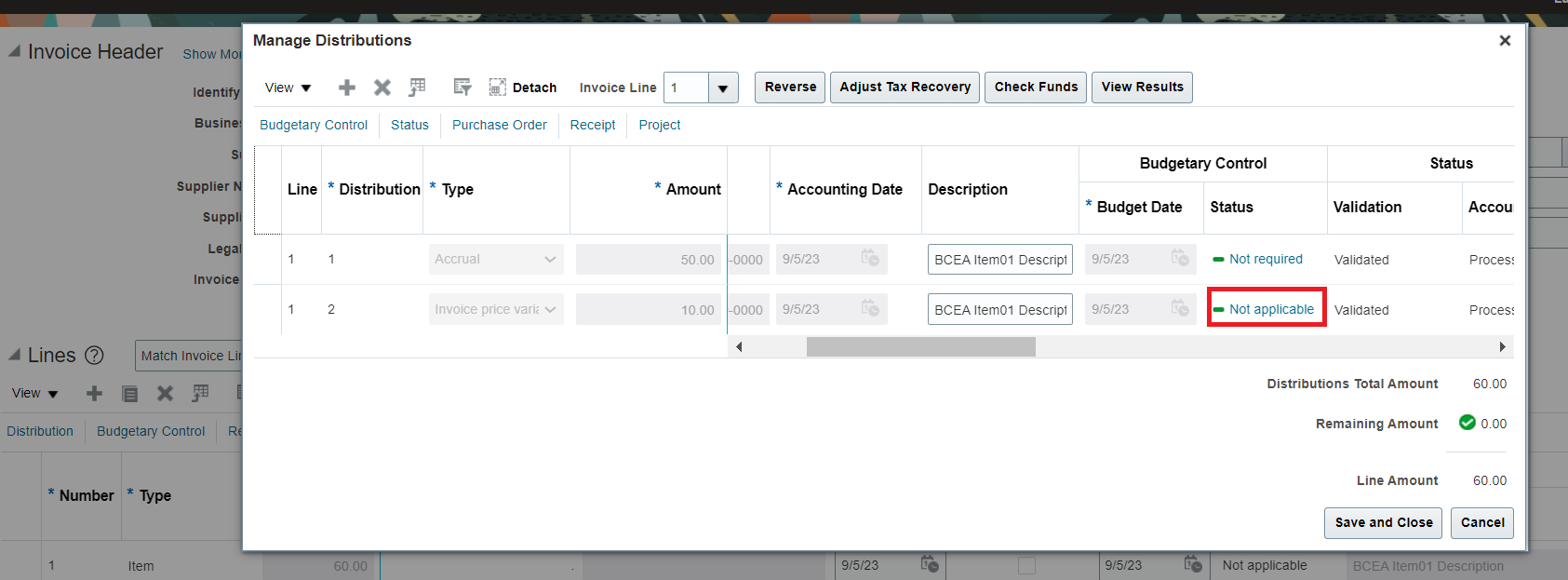 Budgetary Control Status of Invoice Price Variance in Payables