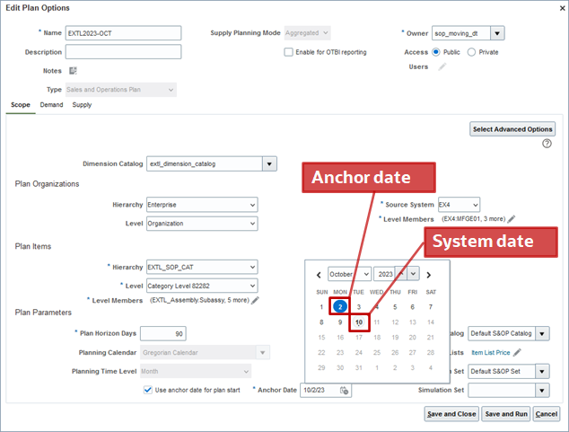 Navigation: Actions > Edit Plan Options