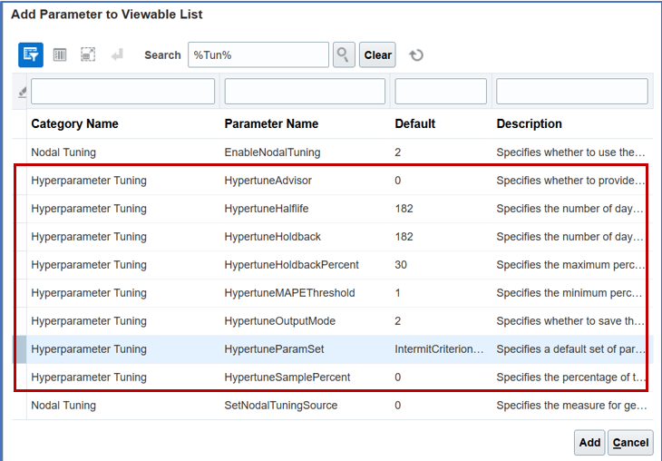New Hyperparameter Tuning category and parameters