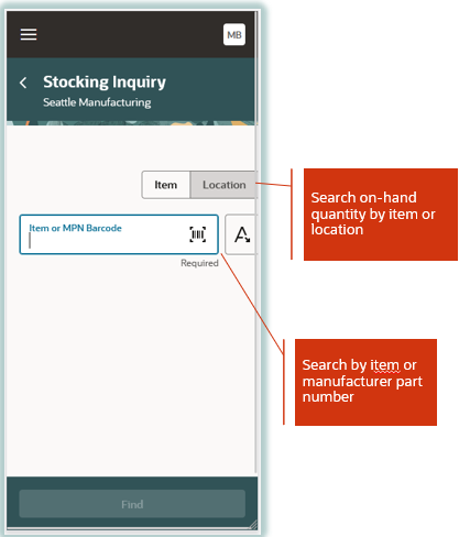 Search on-hand quantity by item or location