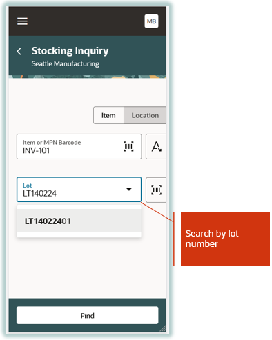 Search on-hand quantity by lot