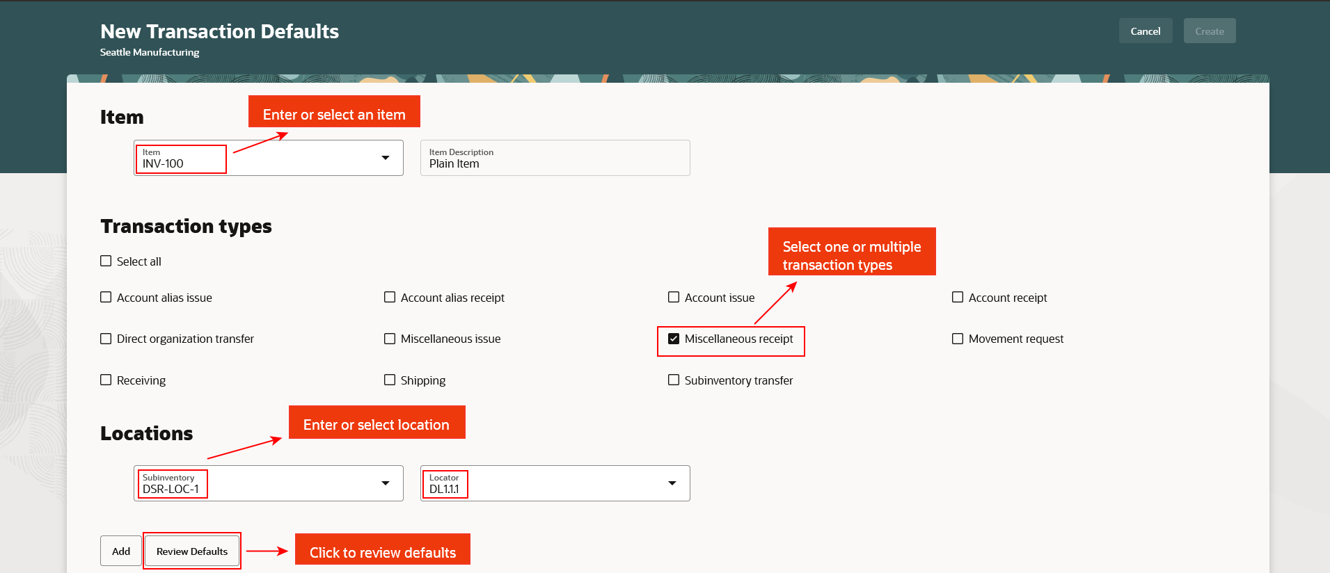 Create default by item