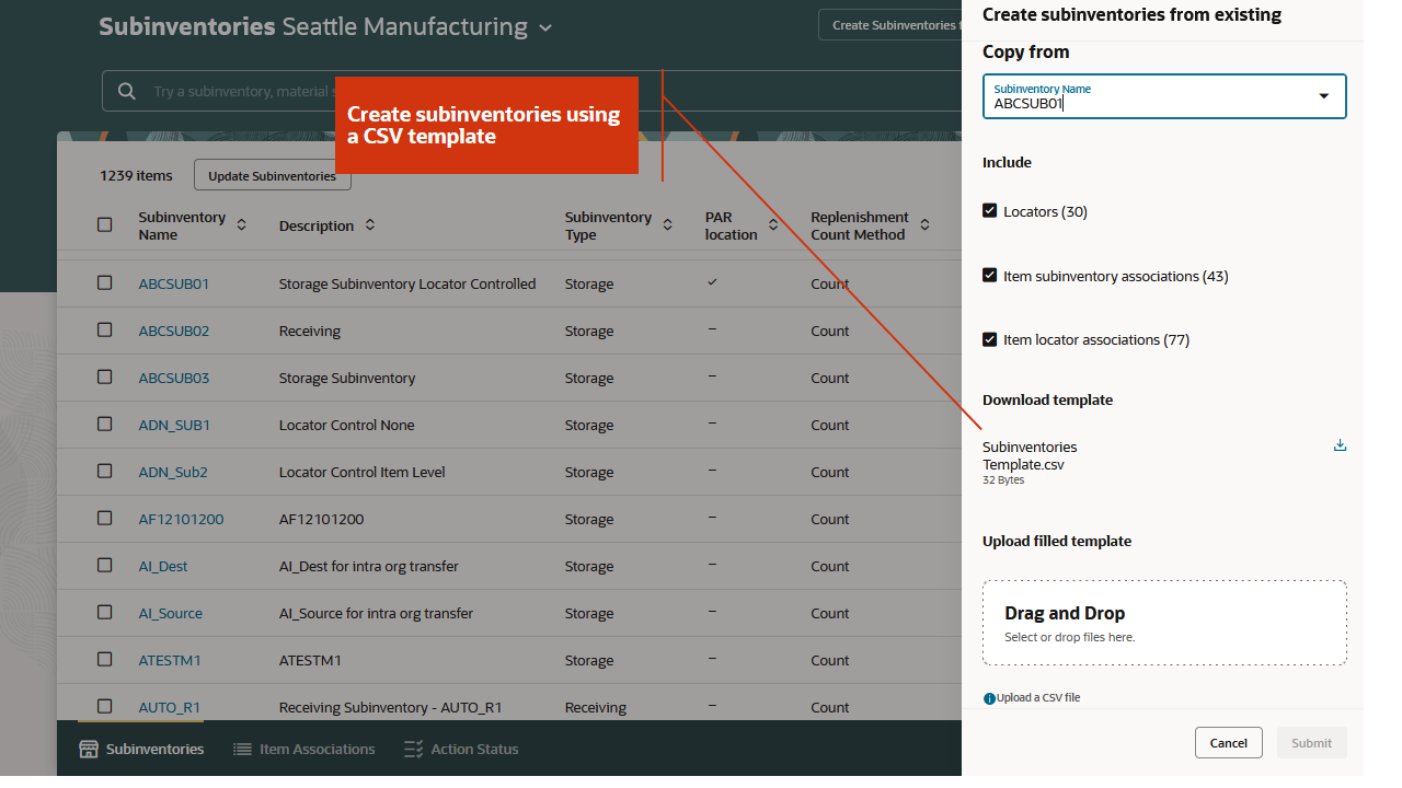 Create subinventories from existing