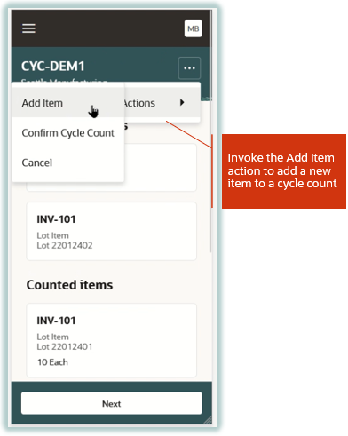 Add item to cycle count