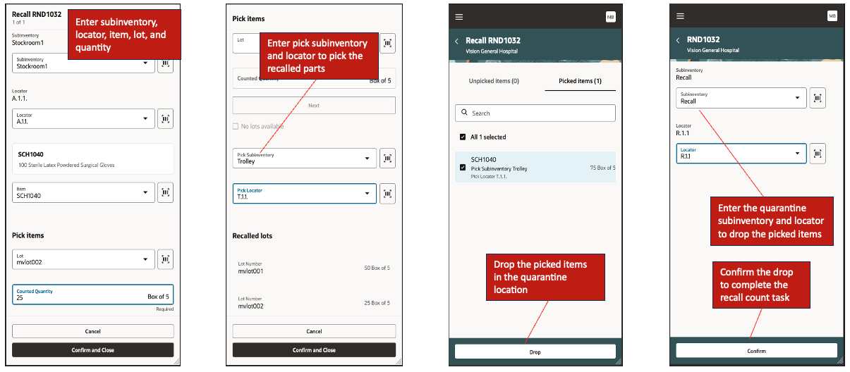 Using Pick Subinventory During Recall Count