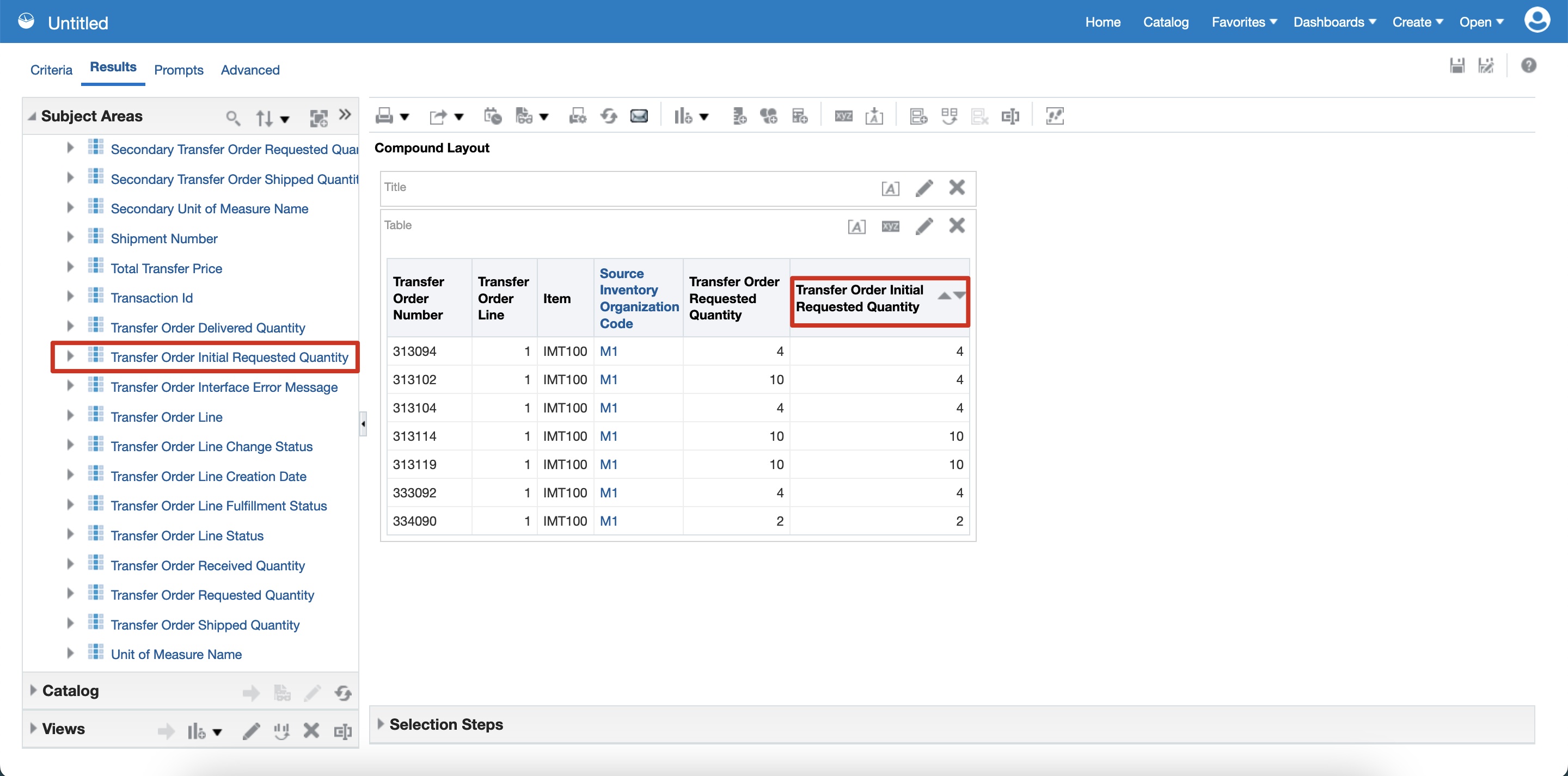 Transfer Order Real Time subject area
