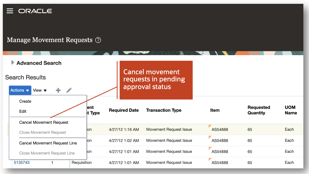 Cancel movement request