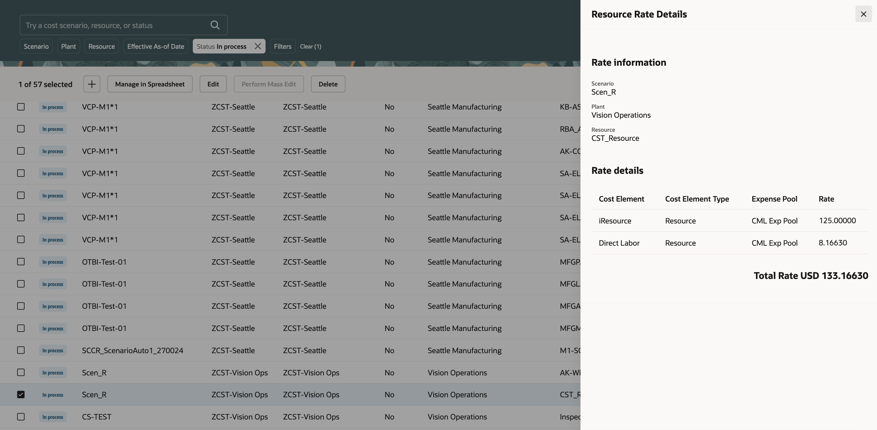 Screenshot with view resource rate details