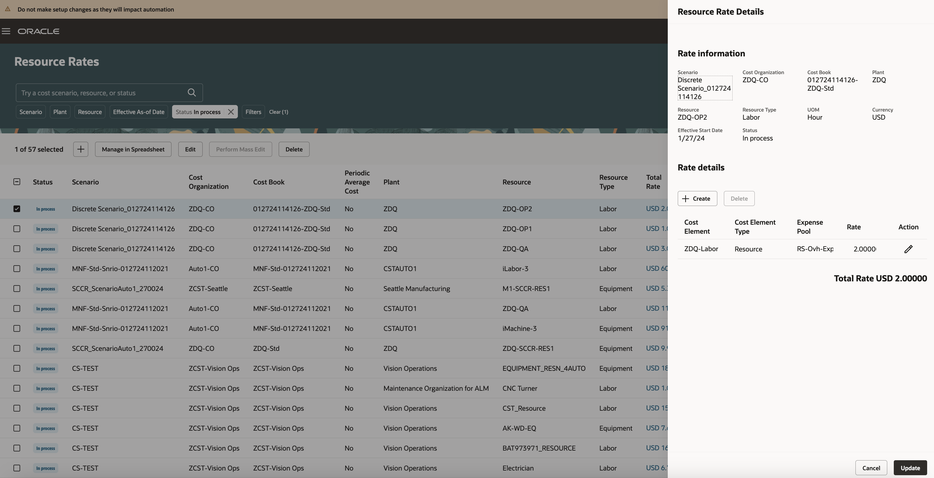 Screenshot to edit resource rate details