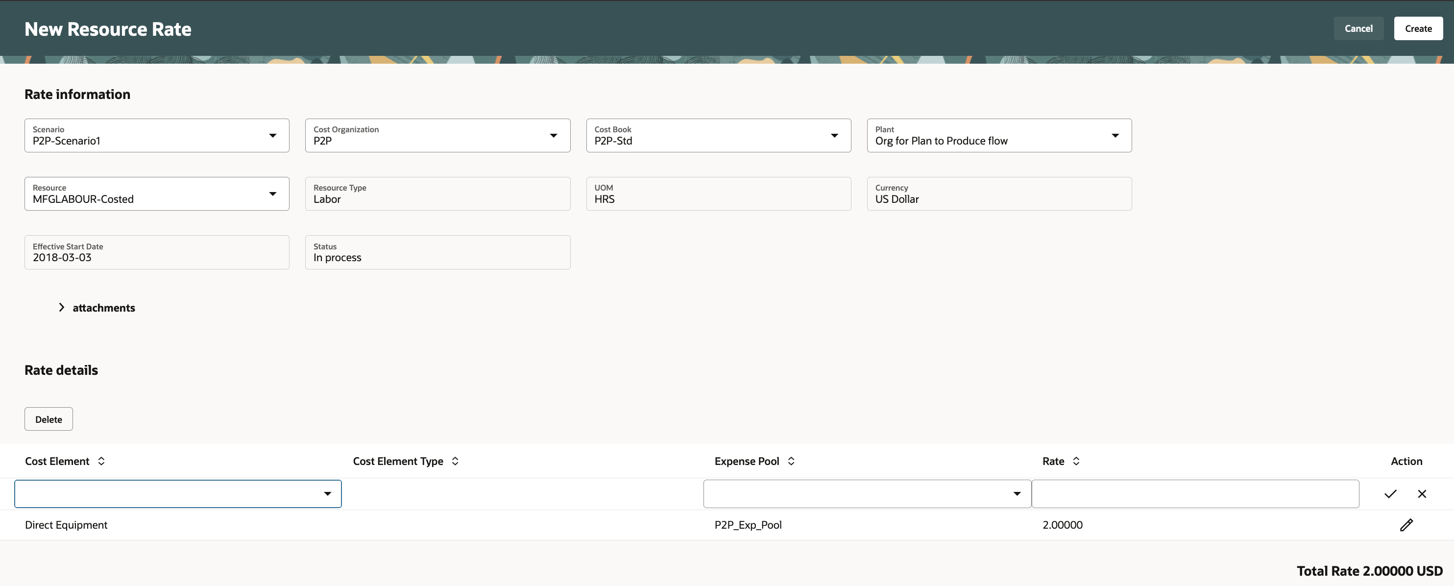 Screenshot to create resource rate