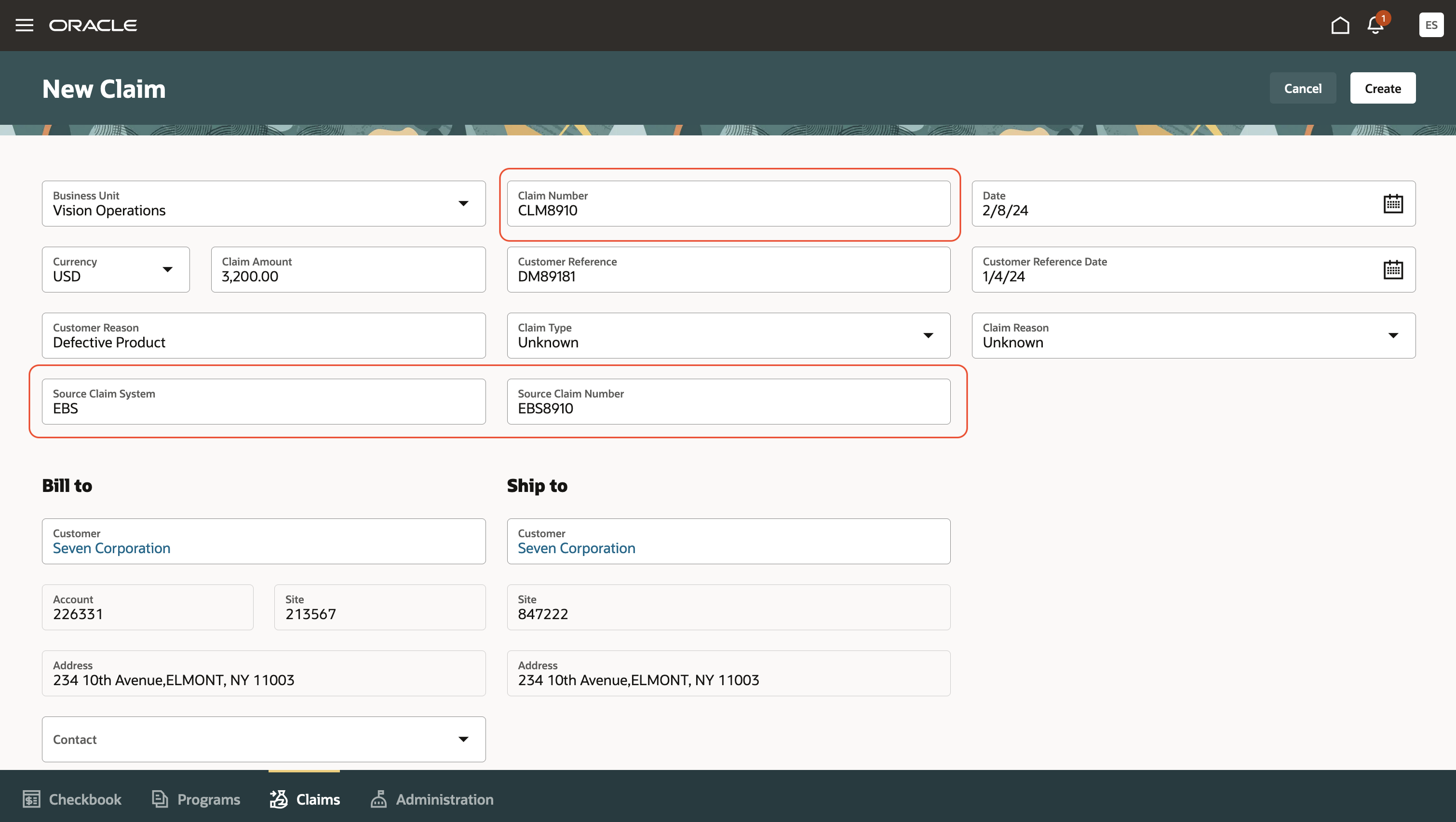 Manual Claim with 2 Source Fields and Editable Claim Number