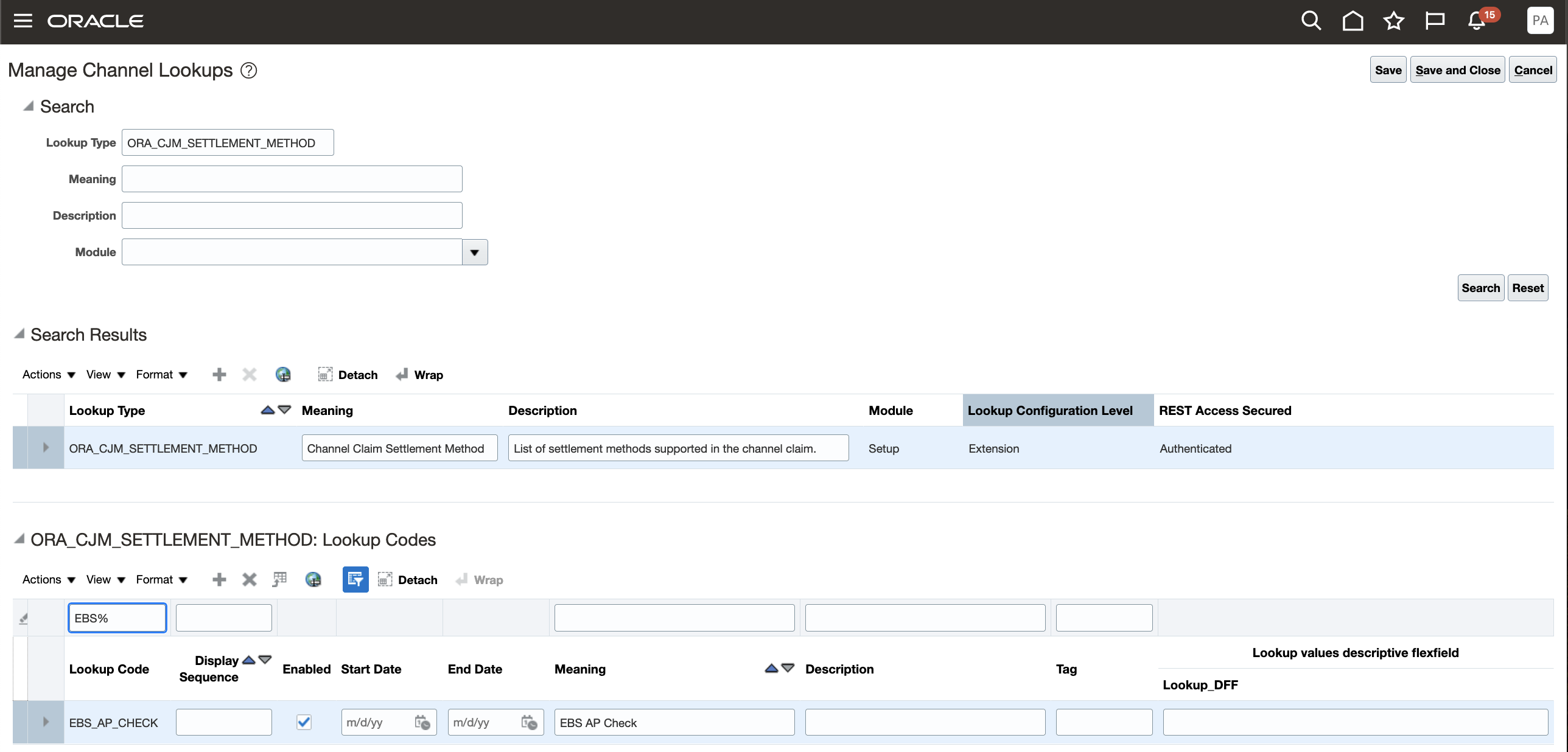 Add Custom Settlement Method to ORA_CJM_SETTLEMENT_METHOD Lookup