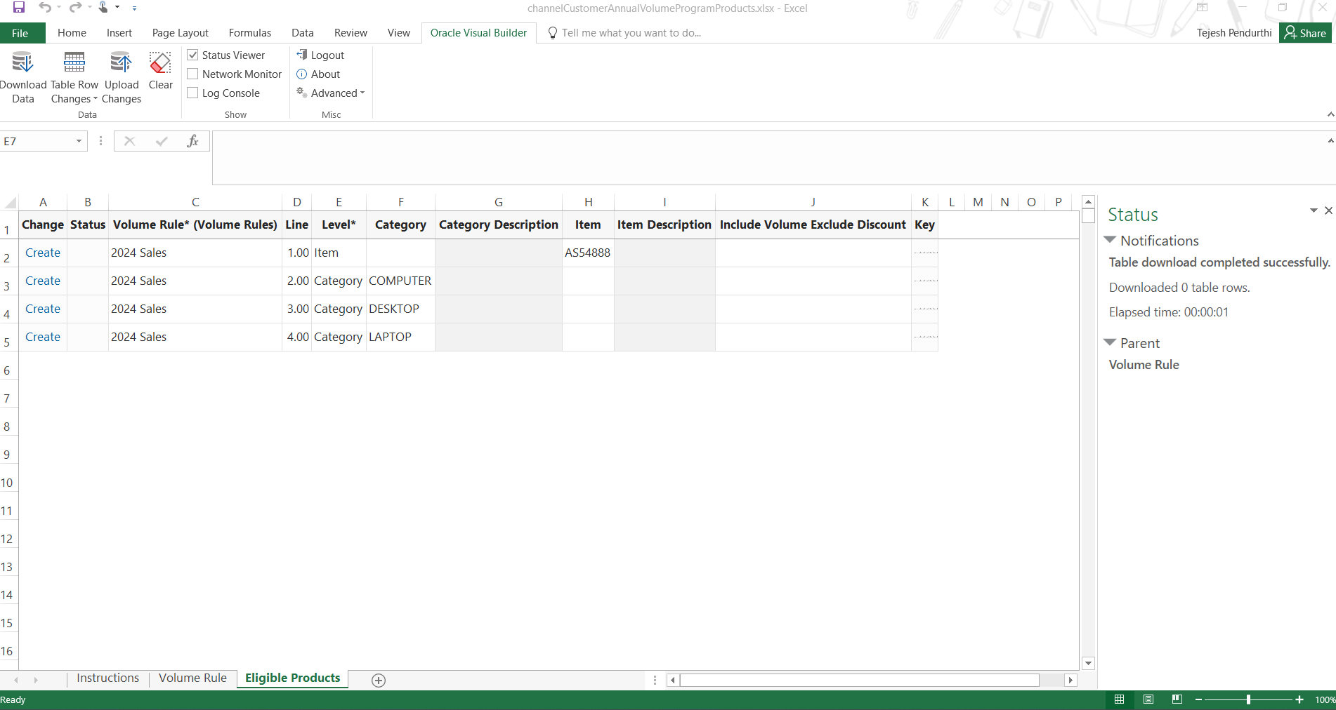 Spreadsheet with Filled In Product Rules before Uploading Changes