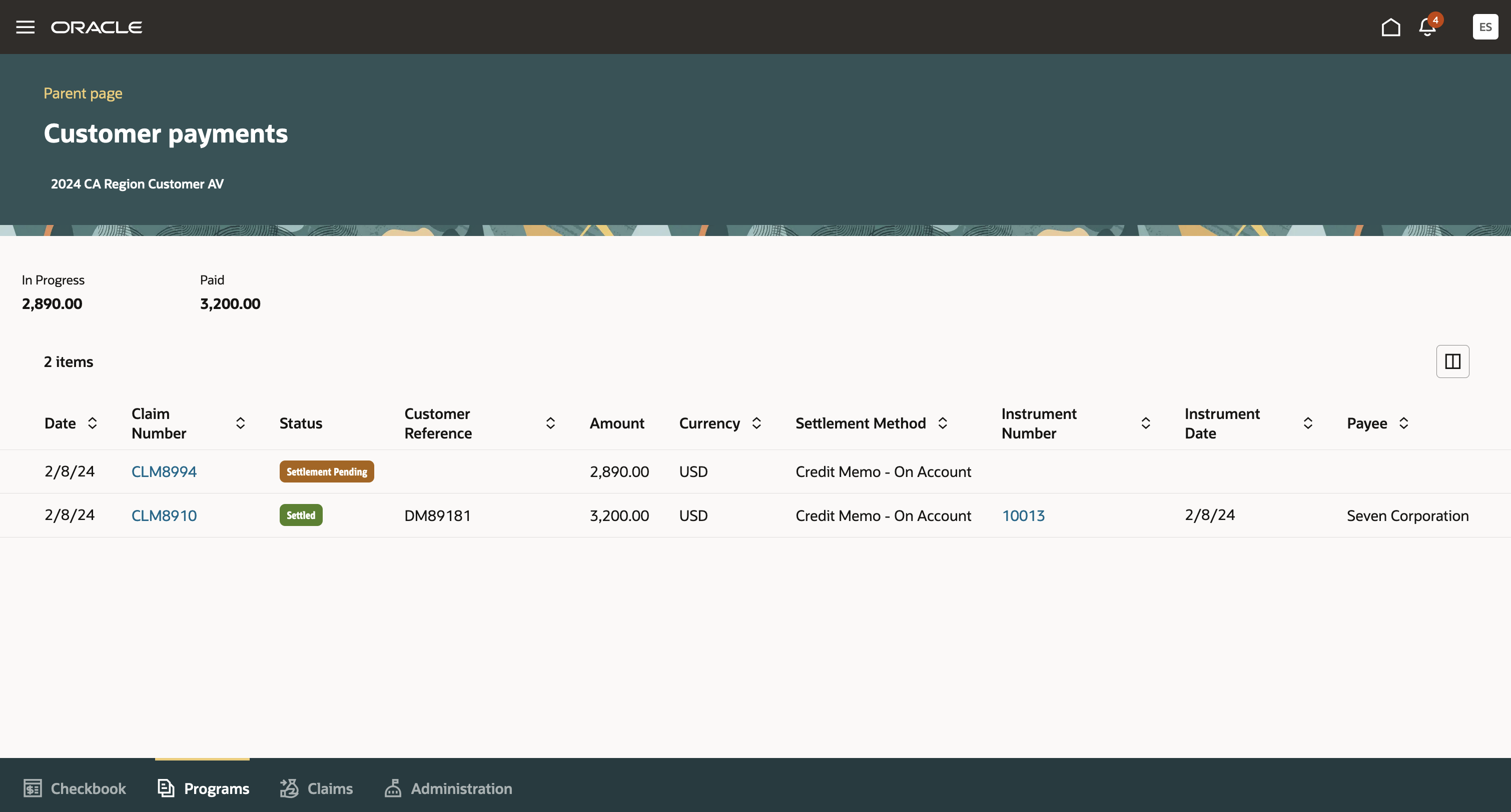 Customer Payments for a Program