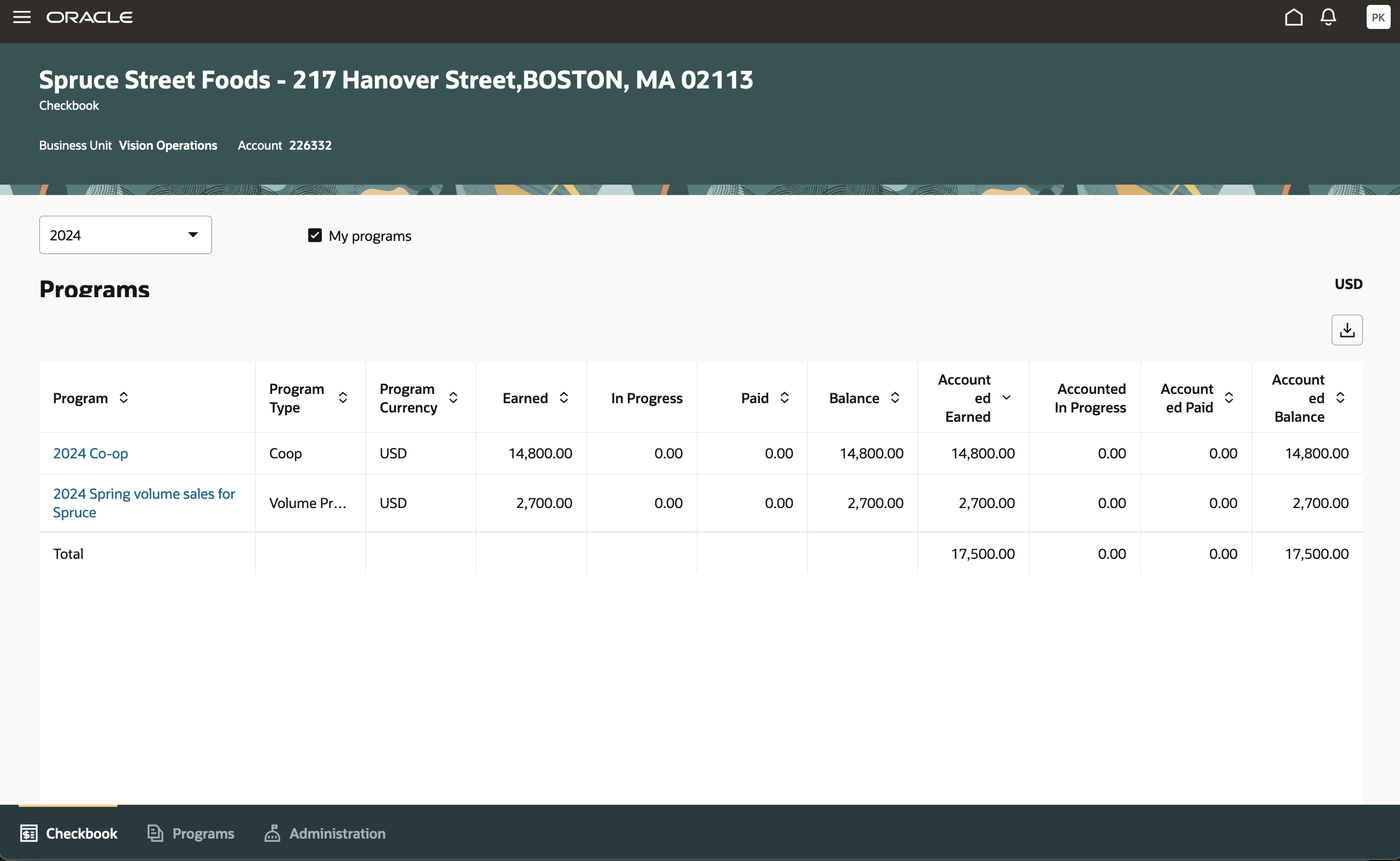 Volume Program Visibility in Customer Checkbook