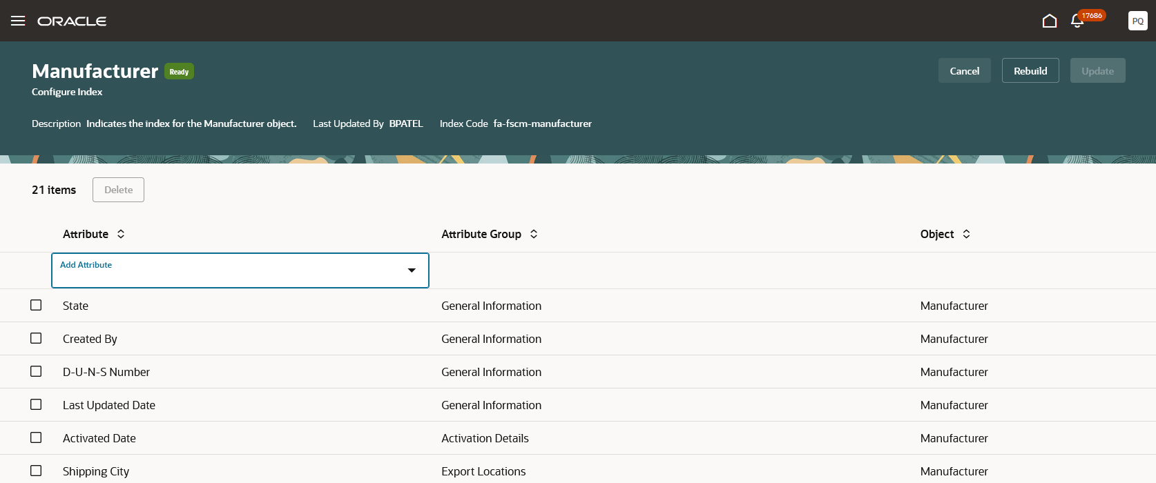 Configure Manufacturer Index