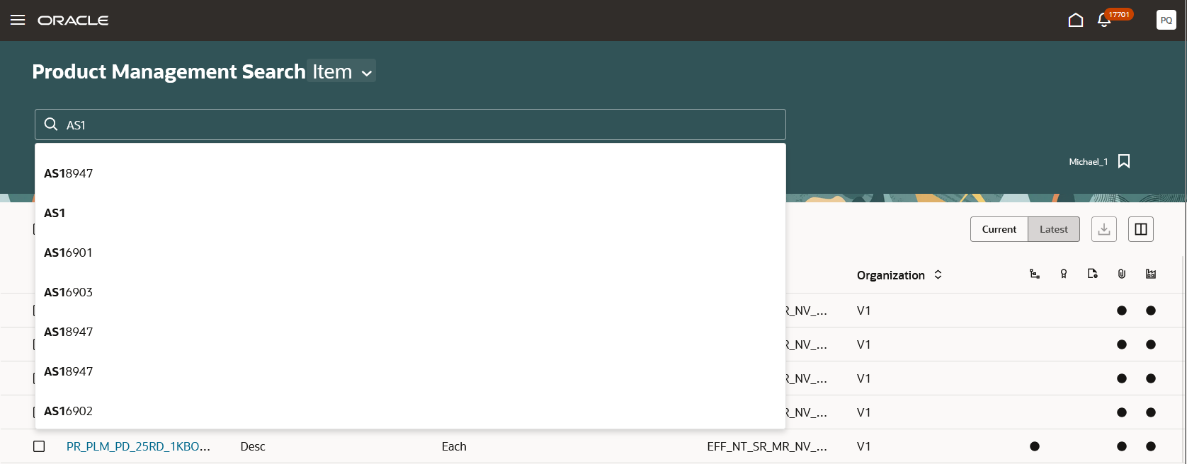 Search suggestions for item number