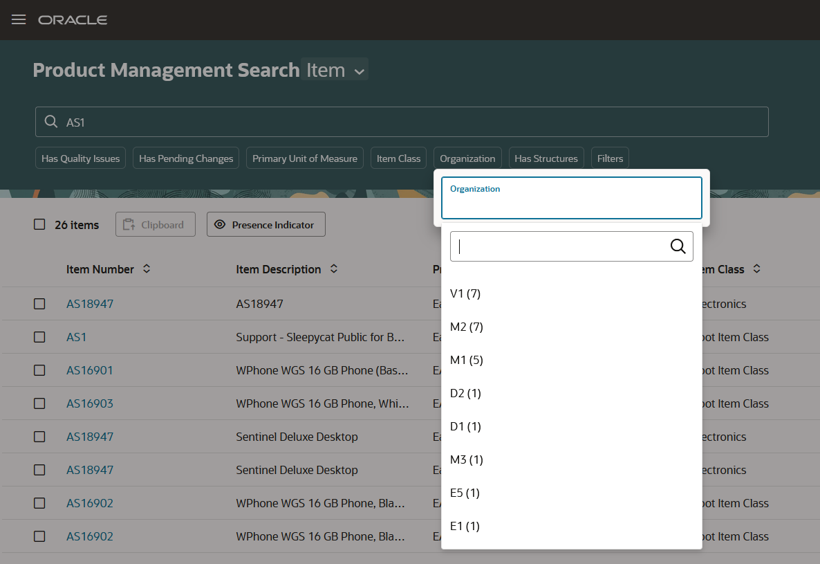Edit filter to refine the search