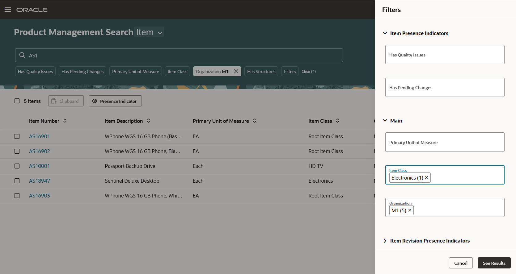 Apply multiple filters in the Filter Drawer to refine the search