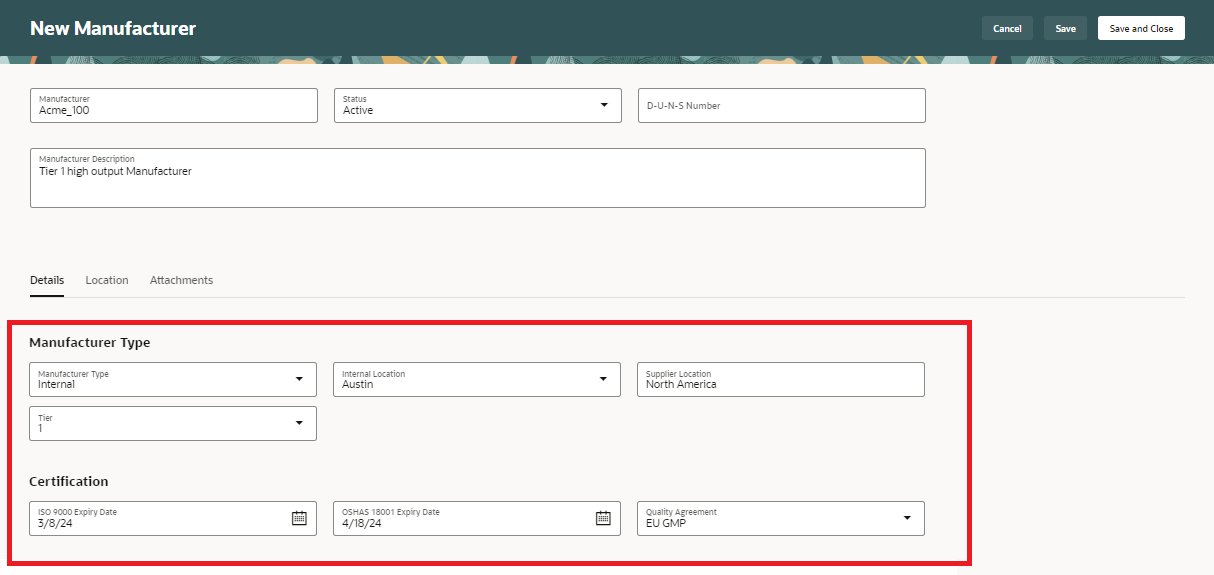  Manufacturer Details Tab with Extensible Flexfields