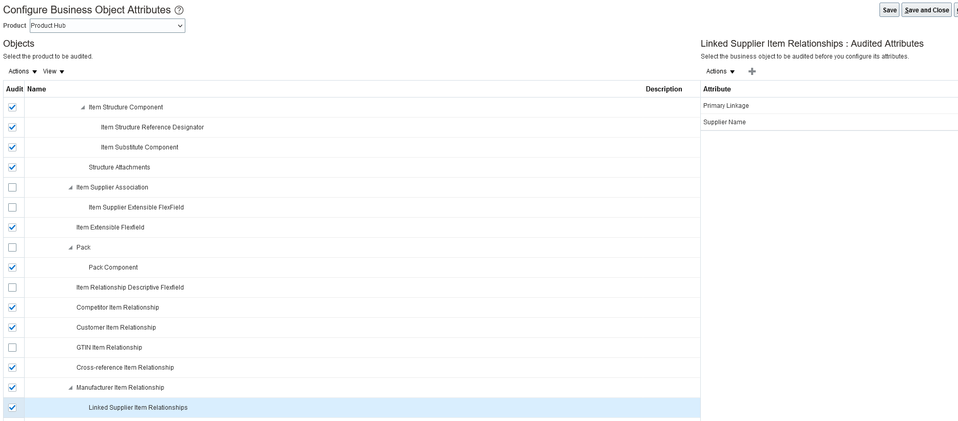 Supplier Name and Primary Linkage added as audited attributes for linked supplier item relationships
