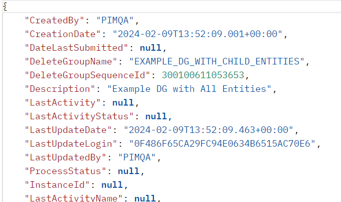 Response body - Delete group created with all entities