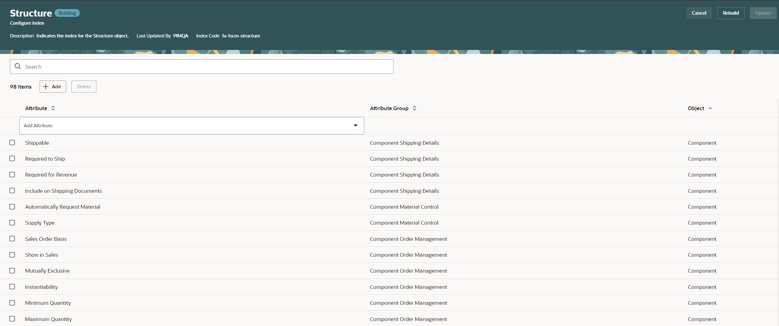 Component Attributes Indexed for Structure