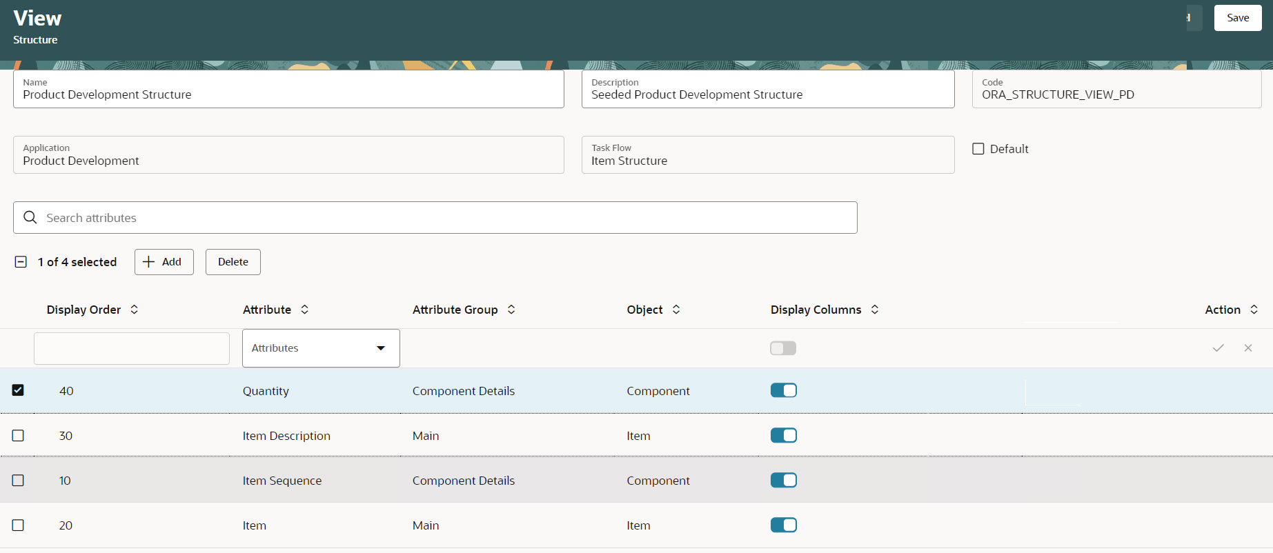 Configure Structure View for Product Development Structure