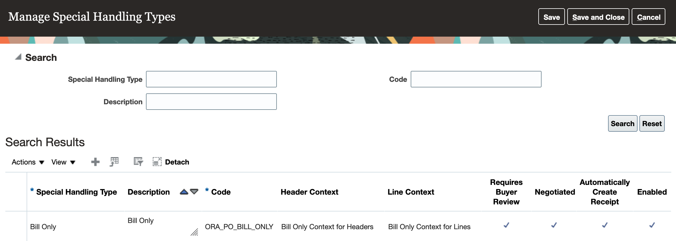 Manage Special Handling Types task