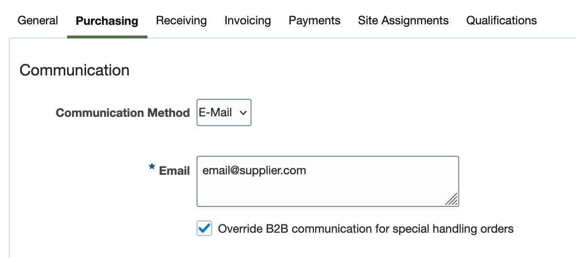 Override B2B Communication for special handling orders