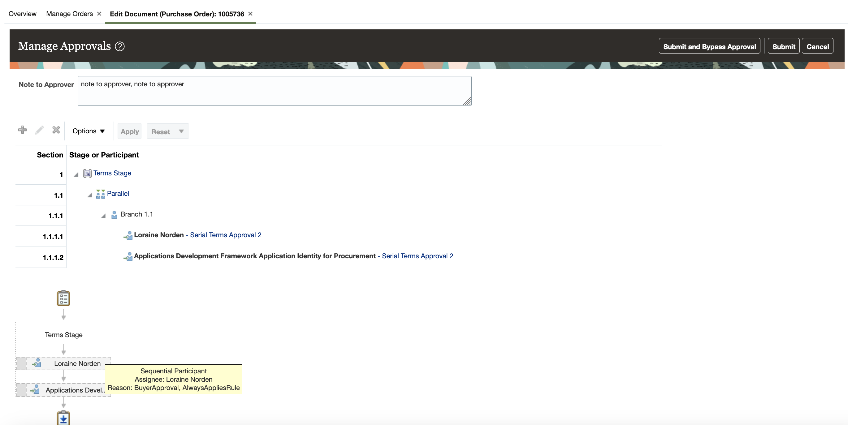 Manage Approvals page showing the rule assignee