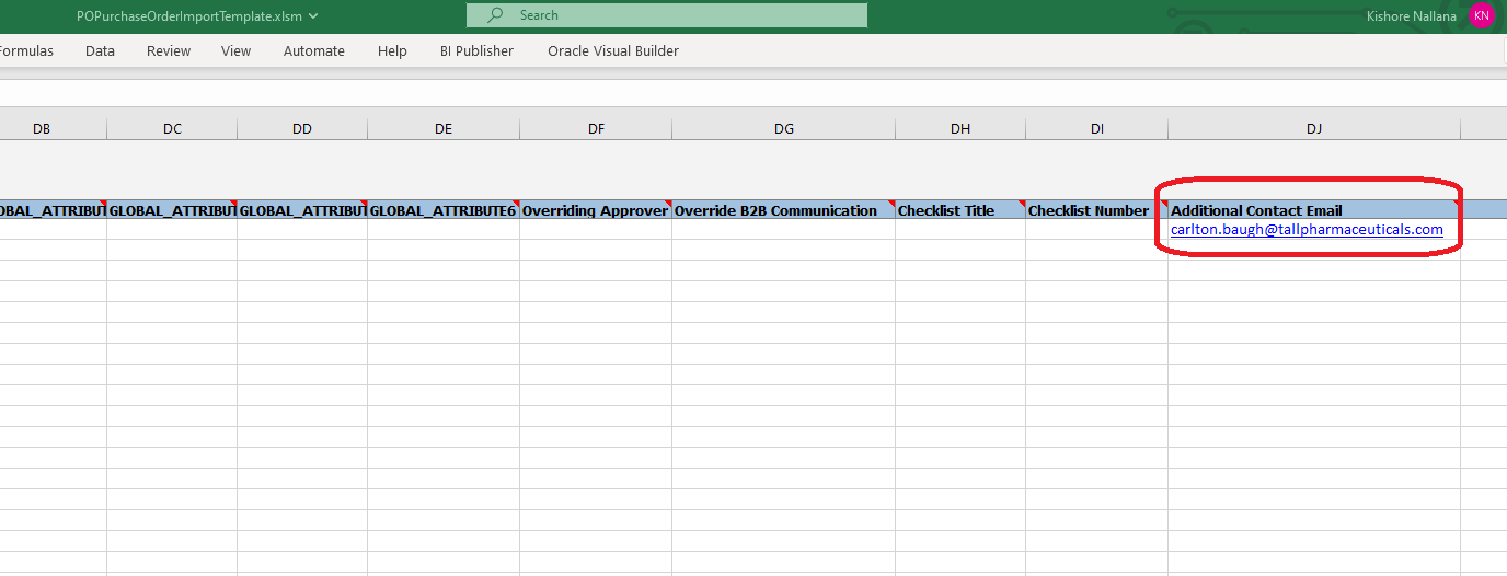 Additional Contact Email attribute in the FBDI template