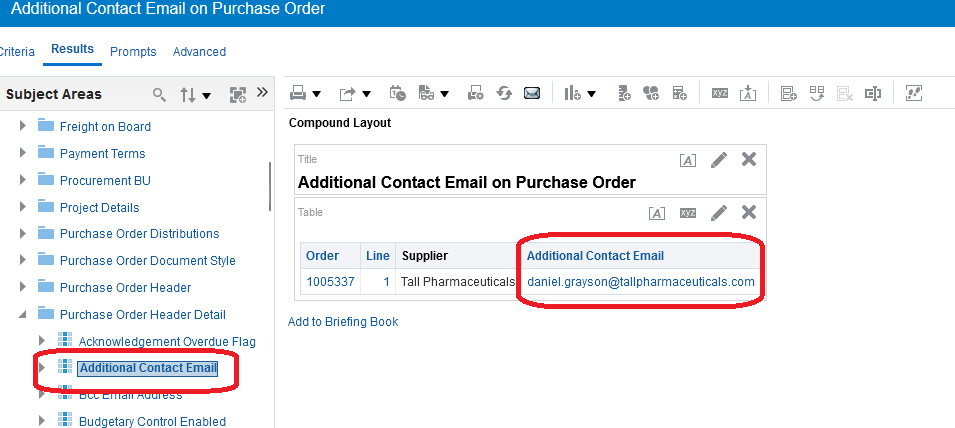 OTBI report with the Additional Contact Email attribute